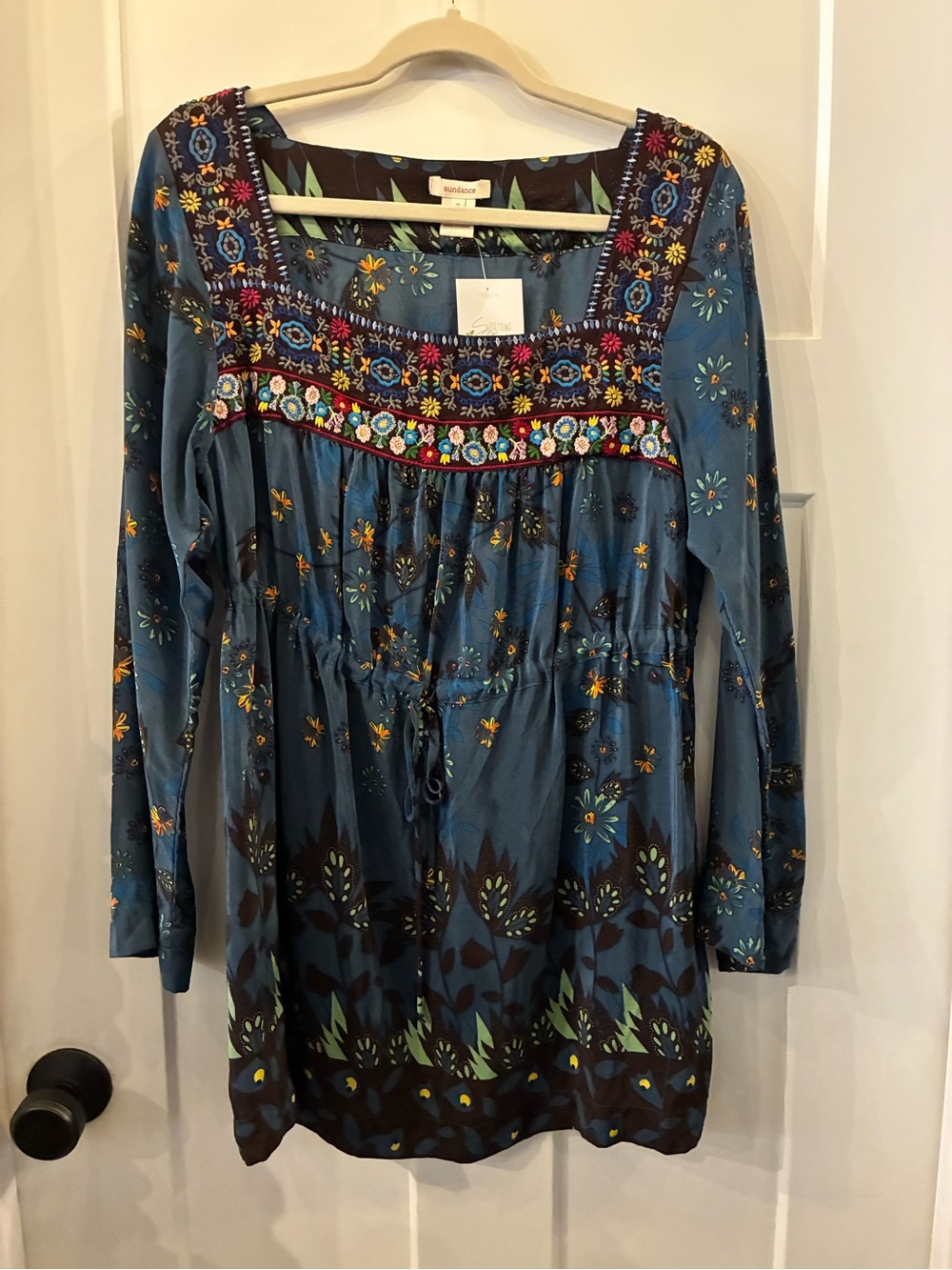 Sundance Floral Silk Dress in Blue and Green
